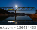 A local train running on a railway bridge under the moonlight 136434433