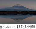 Mount Fuji reflected in Lake Shoji at dusk 136434469