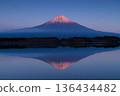 Mount Fuji reflected in Lake Shoji at dusk 136434482