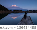 Mount Fuji reflected in Lake Tanuki at dusk 136434488
