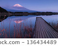 Mount Fuji reflected in Lake Tanuki at dusk 136434489