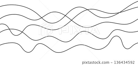 Continuous curvy cable drawing, abstract tangle and wiggle vector lines on white background, modern linear art Continuous curvy cable drawing, abstract tangle and wiggle vector lines on white background, modern linear art 136434592