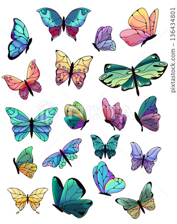 Set of butterflies isolated on white background. 136434801