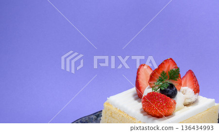 Strawberry square cake decorated with berries Strawberry square cake decorated with berries 136434993
