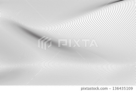 Minimalist vector art featuring thin black curved lines on white, creating a fluid wave pattern 136435109