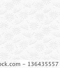 白色雛菊花卉浮雕背景無縫圖案 136435557