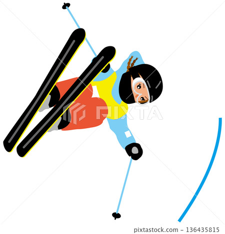 冬季運動比賽女子插畫 - 滑雪U型場地技巧賽 01 冬季運動比賽女子插畫 - 滑雪U型場地技巧賽 01 136435815