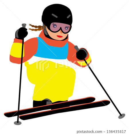 一位女性參加冬季運動比賽的插圖 - 滑雪雪上技巧 02 136435817