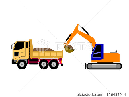 Set of excavator and dump truck 136435944