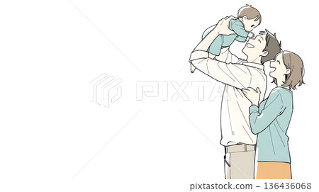 Happy couple holding a baby and looking at it with a smile 136436068