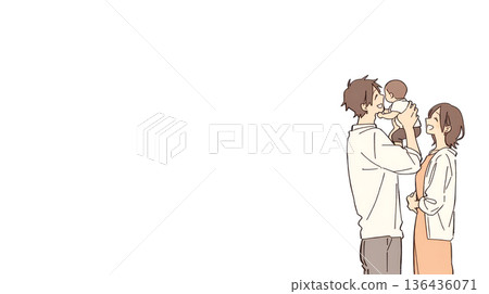 Happy couple holding a baby and looking at it with a smile 136436071