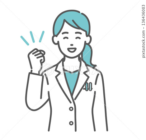 Illustration of a female doctor and pharmacist doing a fist pump (support/achievement) 136436083
