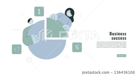 Business success banner with man and woman celebrating financial growth and revenue increase. Flat design illustration for achievement, profit, investment and business development. Business success banner with man and woman celebrating financial growth and revenue increase. Flat design illustration for achievement, profit, investment and business development. 136436108