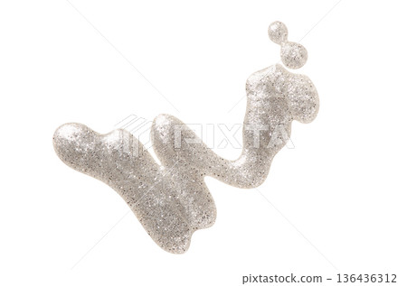 A sample of silver nail polish with a shimmer and metallic effect. Isolated on a white background. A sample of silver nail polish with a shimmer and metallic effect. Isolated on a white background. 136436312