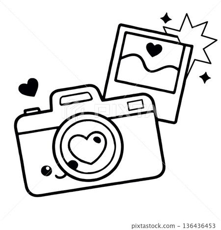 Camera heart photo love cute illustration black white drawing happy Camera heart photo love cute illustration black white drawing happy 136436453