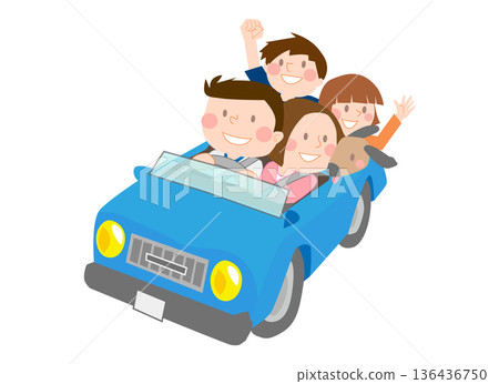 Illustration of a family driving in a car Illustration of a family driving in a car 136436750