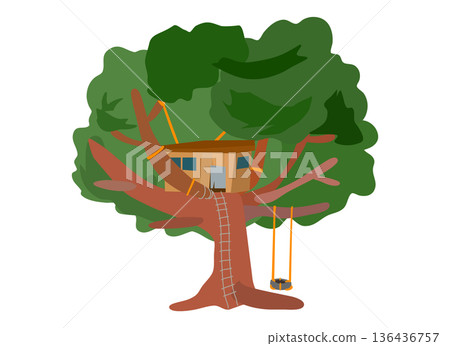 圖中是孩子在樹上建造的秘密基地 136436757