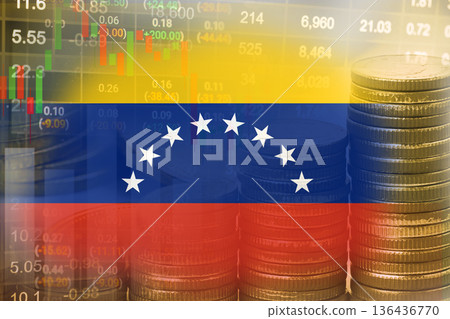 Stock market investment trading financial, coin and Venezuela flag , finance business trend data. Stock market investment trading financial, coin and Venezuela flag , finance business trend data. 136436770
