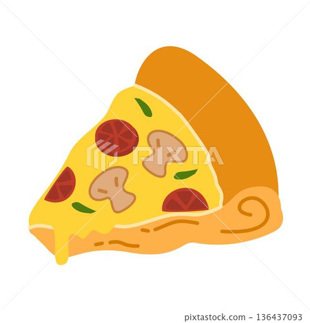 Cartoon Illustration of Pepperoni Pizza Slice with cheese Cartoon Illustration of Pepperoni Pizza Slice with cheese 136437093