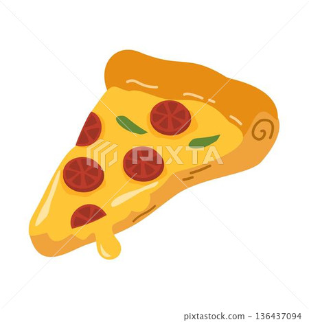 Cartoon Illustration of Pepperoni Pizza Slice Cartoon Illustration of Pepperoni Pizza Slice 136437094