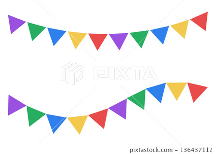 彩色花環插圖套裝，三角形旗幟裝飾背景素材 136437112
