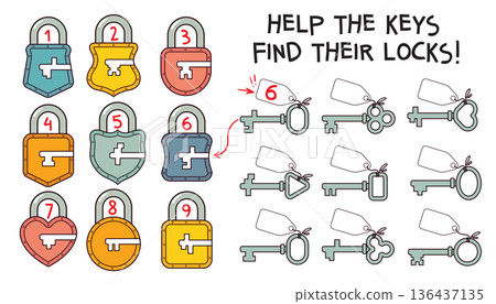 Fun puzzle game for kids - help the keys find their matching locks 136437135