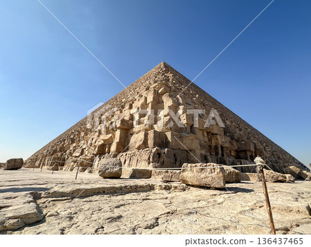 The Pyramid of Khufu in Giza, Egypt: A close-up of the impressive masonry The Pyramid of Khufu in Giza, Egypt: A close-up of the impressive masonry 136437465