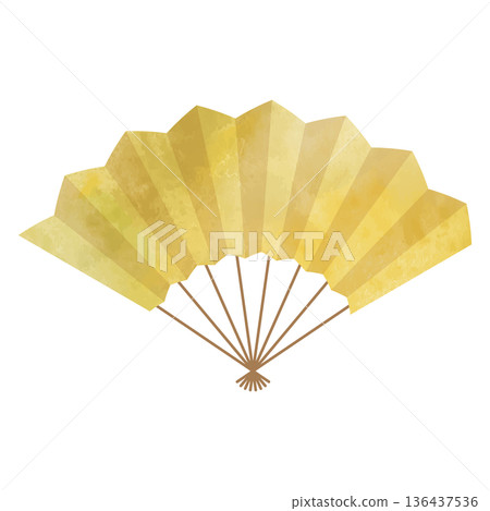 Luxurious golden fan illustration material Vector Watercolor Copy space Japanese style Gold New Year New Year's card 136437536