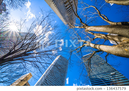 日本東京城市景觀：日本經濟的低迷…新宿辦公區景色。追尋輝煌 = 2026年2月9日 136437579