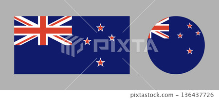 New Zealand Flag circle, rectangle icons. Set of round, rectangular flag of New Zealand badges. National flag of New Zealand circular button. 136437726