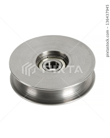 Metal roller with a bearing on a white background. Metal roller with a bearing on a white background. 136437945