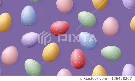 Seamless pattern of colorful pastel Easter eggs on purple. Colorful pastel Easter eggs forming a cute seamless pattern on a purple background 136438267