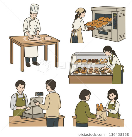 烘焙生產與銷售場景動作插圖集 136438368