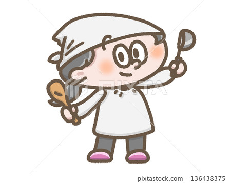 Illustration of a girl wearing an apron Illustration of a girl wearing an apron 136438375