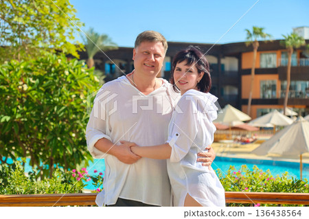 A beautiful mature couple in white clothes at a resort in Egypt 136438564