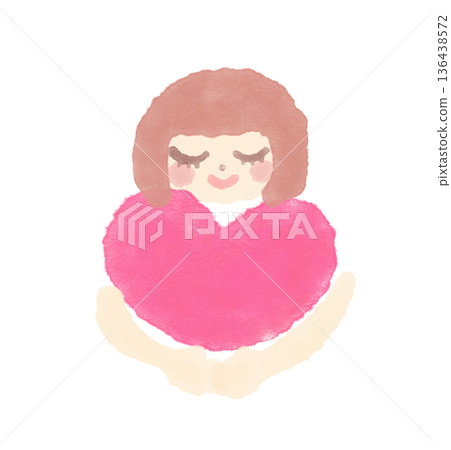 水彩插畫,描繪了一個女孩手捧一顆心。 水彩插畫,描繪了一個女孩手捧一顆心。 136438572