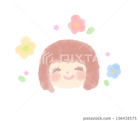Watercolor illustration of a smiling cute girl Watercolor illustration of a smiling cute girl 136438575
