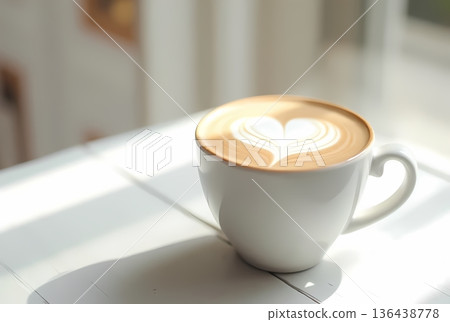 Heart-shaped latte art Cafe latte Espresso Heart-shaped latte art Cafe latte Espresso 136438778