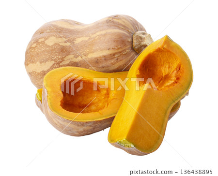 Pumpkin Butternut Squash Cut into pieces isolated on a white background 136438895