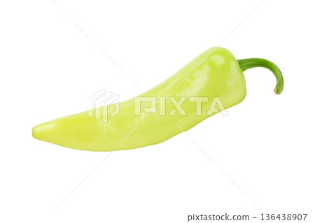 Green hot chili peppers in white ceramic bowl isolated on white background 136438907