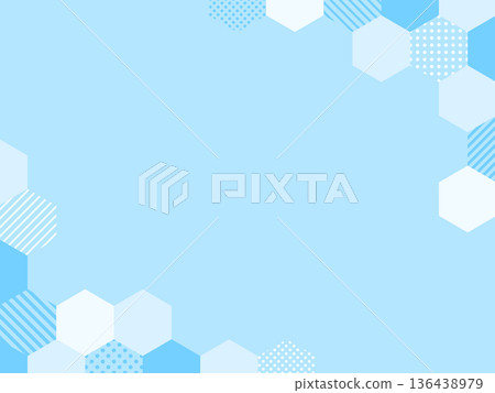 Light blue hexagonal diagonal frame background with dots and stripes 136438979