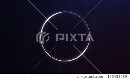 Minimal glowing white energy ring with clean circular symmetry and soft luminous atmosphere. Abstract futuristic light halo with cosmic depth and smooth modern digital sci fi structure 136438989