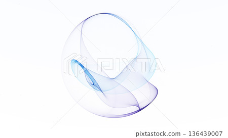 Abstract smooth blue and purple flowing digital orb on white background. Minimal futuristic energy shape with soft transparent curves, clean motion and modern technology atmosphere. 136439007