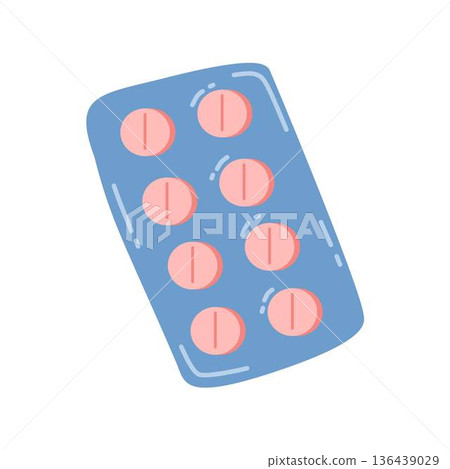 Illustration of Blister Pack with Pink Pills Illustration of Blister Pack with Pink Pills 136439029