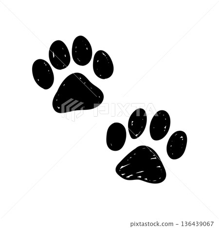 Cute hand-drawn paw print illustration set: black dog and cat footprints Cute hand-drawn paw print illustration set: black dog and cat footprints 136439067