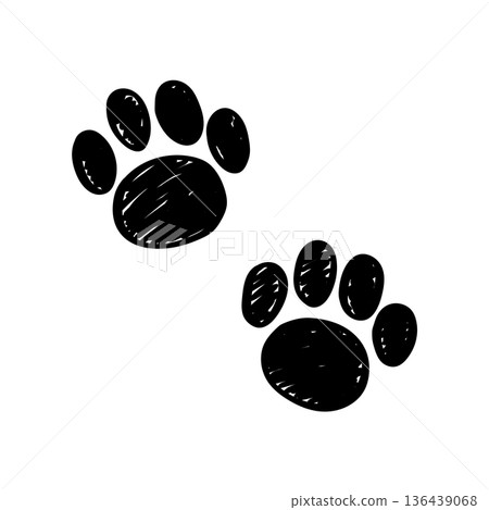 Cute hand-drawn paw print illustration set: black dog and cat footprints Cute hand-drawn paw print illustration set: black dog and cat footprints 136439068