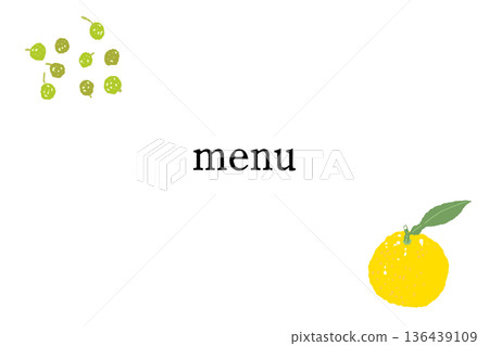 Menu frame illustration of sudachi and sansho pepper. Refreshing green Japanese style frame material. Menu frame illustration of sudachi and sansho pepper. Refreshing green Japanese style frame material. 136439109