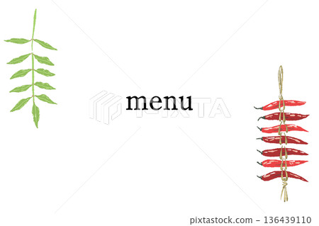 薑葉辣椒菜單框插圖，日式風格，辛辣風味十足。 136439110