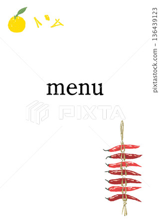 柚子和辣椒菜單框插圖，日式豎框材質，香料和香氛 136439123