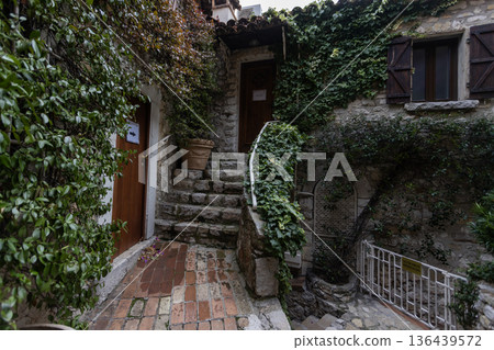 townscape of Eze town of southern France, French Riviera	 136439572